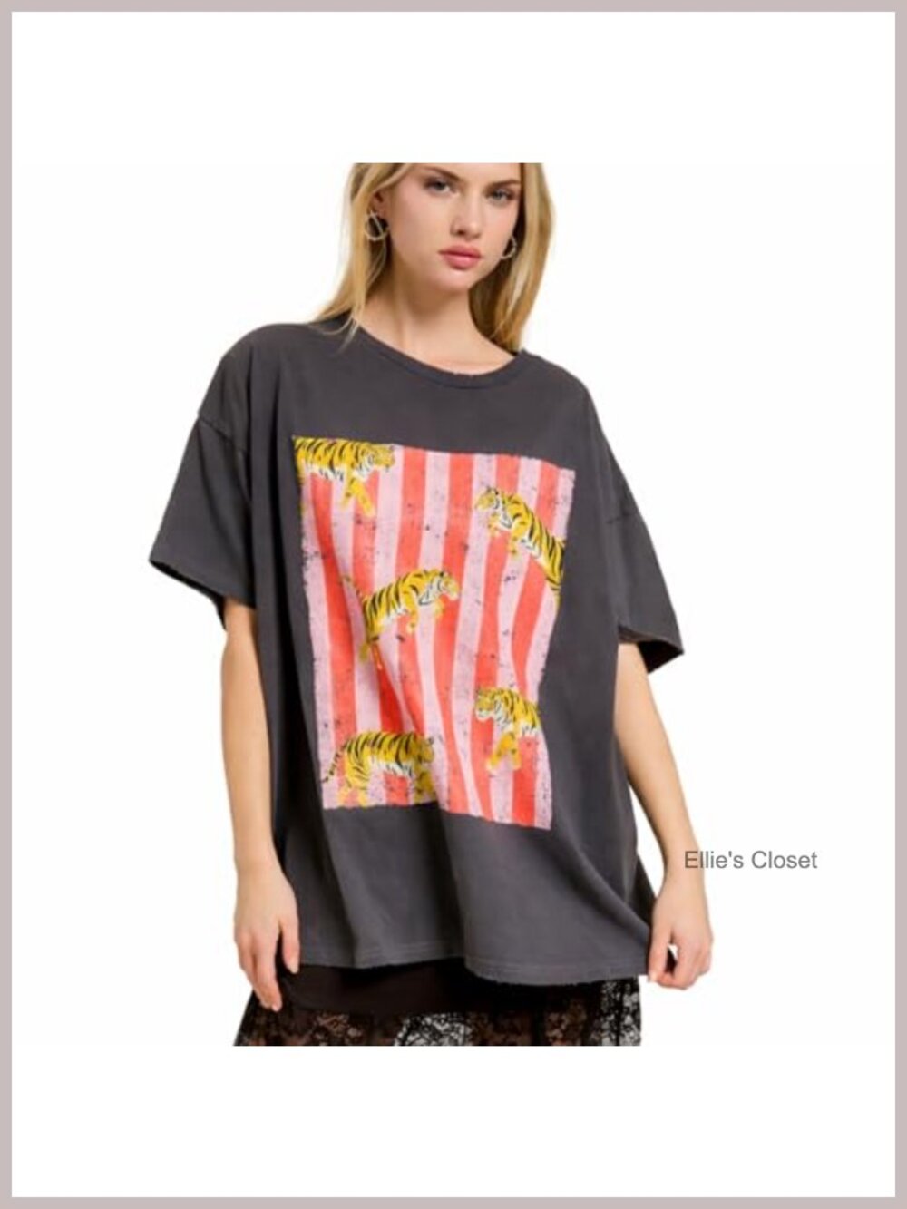 Vintage Tiger Graphic Tee for Women Oversized Boyfriend Fit Streetwear T-Shirt